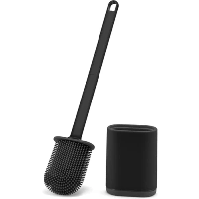 Immagine di Feelhap Scopino WC Silicone,Spazzola Bagno con Supporto ad Asciugatura Rapida,Scopino per in Silicone Morbido Spazzolone WC,Spazzola da Toilette a Parete Bagno,Nero