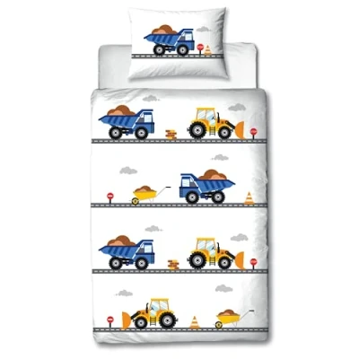 Immagine di Escavatore Set copripiumino singolo Biancheria da letto per bambini, 100x135 + 40x60 cm, 100% cotone in flanella