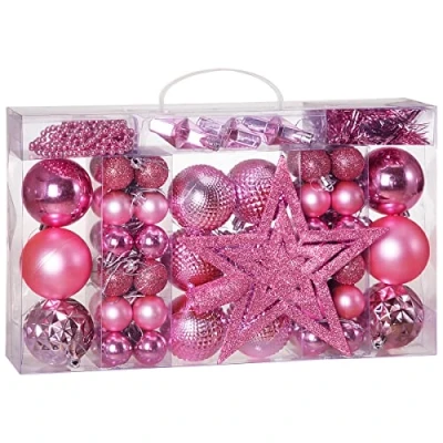 Immagine di Deuba Confezione 66 Palline di Natale con Valigetta Stelle Catena Opaco Lucido Rosa Ø 3 6 cm