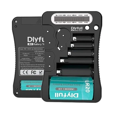 Immagine di Dlyfull LCD Tester Batterie Universale per AA, AAA, C, D, 9V Digitale CR123A, CR2, CRV3, 2CR5, CRP2 Volt Checker a Bottone da 1.5V e 3V (Nero)