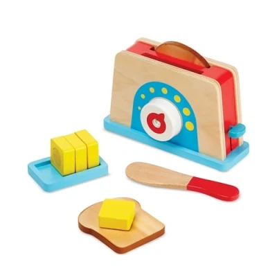 Immagine di Melissa &amp; Doug Set di Tostapane con Pane e Burro Alimenti da Gioco Accessori Cucina in Legno, 9 Pezzi, Multicolore, 19344