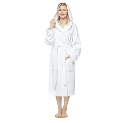 Immagine di Arus Accappatoio da donna con cappuccio, lunghezza al polpaccio, 100% cotone spugna, Taglia donna: XL, unisex: L Bianco