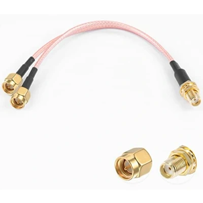 Immagine di Vecys Cavo Sdoppiatore SMA Femmina a Doppio Connettore maschio Coassiale Splitter 3 vie V Type RG316 6&quot;/15CM per 2G 3G 4G LTE Antenna Router Gateway Modem MiFi Mobile Hotspot