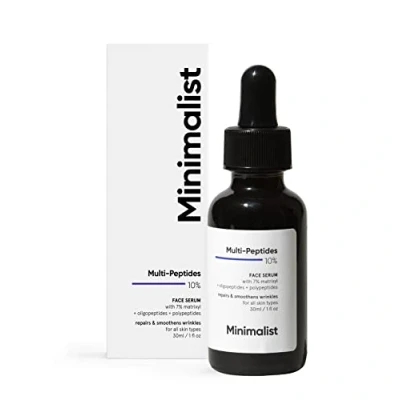 Immagine di Minimalist Siero per il viso notturno multipeptide la pelle più giovane senza tempo, 30 ml Collagen Boosting, Hydrating &amp; Overnight Repair Serum, trasparente, (confezione da 1)