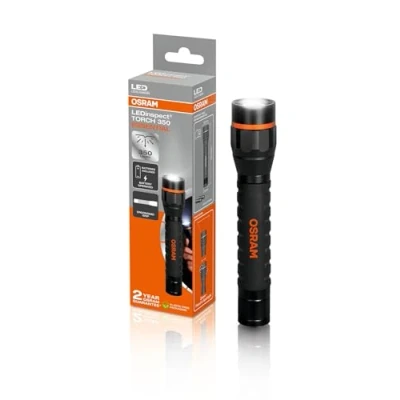 Immagine di OSRAM LEDinspect TORCH 350 ESSENTIAL, funzione zoom, luminosità 350lm, 6500K, 3 modalità di illuminazione, torcia ispezione a LED