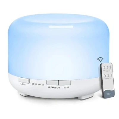 Immagine di MF artSHOP Diffusore di Aromi 500ml, Umidificatore con Illuminazione LED Multicolor, Telecomando, Profumatore Oli Essenziali 3 Impostazioni Timer, e Modalità Nebulizzazione
