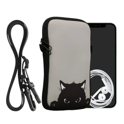 Immagine di kwmobile Custodia in Neoprene con Zip per Smartphone Portacellulare a Tracolla Porta Cellulare da Collo Universale Cover Borsa Telefono