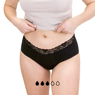 Immagine di MYLILY® Perioden Intimo Hipster Strong con pizzo, cotone biologico, slip mestruale, sostenibile, a prova di perdite, lavabile, incontinenza e letto settimanale, Zero Waste(XL)