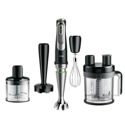 Immagine di Braun MQ9187XLI MultiQuick9 Minipimer, Frullatore ad Immersione dotato di frusta a filo, Tritatutto da 500ml,Robot cucina XL 3,2L e Schiacciapatate, 1200watt, No schizzi Tecnologia SplashControl