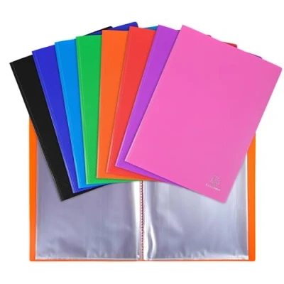 Immagine di Exacompta Rif. 8860E Cartone da 8 portadocumenti OPAK, 60 buste in cristallo liscio, 120 viste, per formato A4, dimensioni 24 x 32 cm, copertina polipro semirigida, colori assortiti