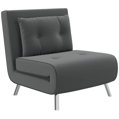 Immagine di HOMCOM Poltrona letto pieghevole con funzione letto, divano singolo cuscino, per gli ospiti, imbottito velluto, soggiorno, camera da grigio scuro, 77 x 88 83 cm