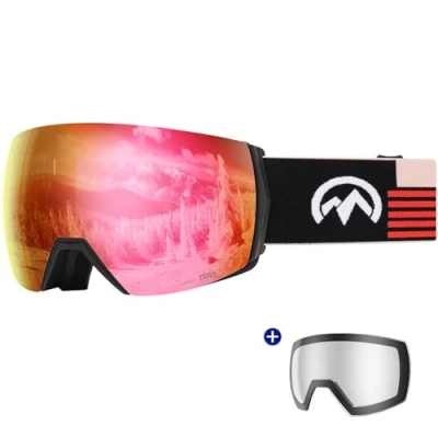 Immagine di OutdoorMaster Ultra Ski Goggles Lens by ZEISS, OTG Snowboard Anti fog Wide View, Magnetic Interchangeable Lens, Snow for Men &amp; Women(RubyRed Vlt 41% + ClearLens)