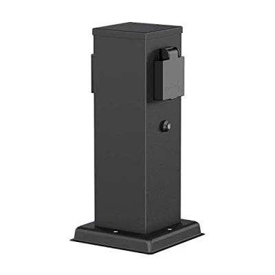 Immagine di ledscom.de presa di corrente da giardino POLLY per esterni, IP44, sensore crepuscolare, 2 vie, acciaio inox, nero, angolare, 27 cm, a palo, alimentazione,