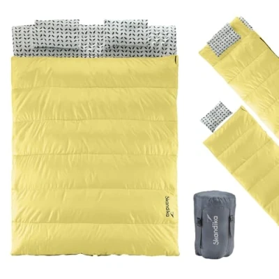 Immagine di Skandika Iceland sacco a pelo doppio per 2 persone con/senza fodera in flanella di cotone adulti, separabile, fino 0C/3C inverno outdoor campeggio (doppio giallo)