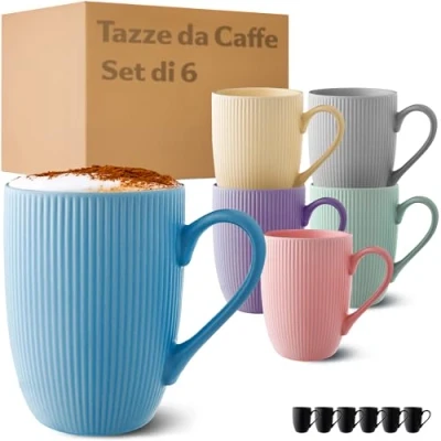 Immagine di Cosumy Tazze da Caffe 6 Tazzine Café Moderne Pastello per Macchina Caffè Strisce Unico Ceramica Matte Maniglia Sicura Microonde &amp; Lavabile in Lavastoviglie