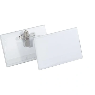 Immagine di Durable 815719 Portanome con combi clip, spilla e clip a coccodrillo, 40x57 mm, trasparente, confezione da 50 pezzi