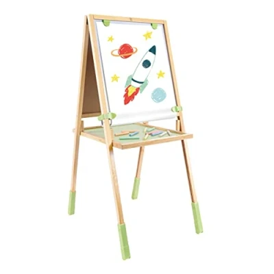 Immagine di Hape Bamboo Easel Cavalletto in bambù Step Up Lavagna Double Face multiattività con gessi, tempere e pennarelli, Multicolore, Bambino, E2001