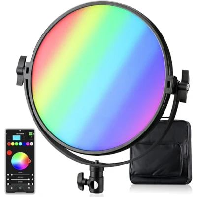 Immagine di Bresser BR S60RGB Luce Studio LED 60W, RGB/CCT, TLCI/CRI 95+/98+, Controllo App/DMX512, 2700 10000K, 360 Colore, 20 Effetti