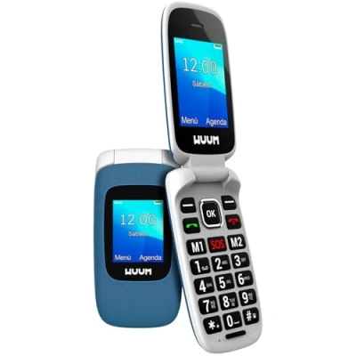 Immagine di WUUM CLAP Telefono Cellulare con sportello a doppio schermo Tasti e numeri grandi 2 Memorie dirette Pulsante SOS Bluetooth Grande batteria 800mAh USB C Blu