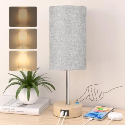 Immagine di STANBOW Lampada da Comodino Dimmerabile al Tocco, Tavolo con Porte di Ricarica USB A+C, Paralume in Lino, Piccola per Camera Letto, Soggiorno, Cameretta Bambini, Dormitorio