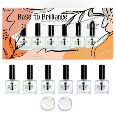 Immagine di Set di 6 smalti per unghie da 10 ml 3 basi, top coat a asciugatura rapida, con vitamina E, olio jojoba e nocciolo albicocca manicure brillanti durevoli finitura lucida resistente