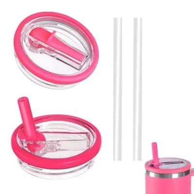 Immagine di 2 coperchi di ricambio riutilizzabili per bicchieri da 40 oz,coperchio premium con cannuccia, a prova perdite e antipolvere,coperchio accessori Cup (rosa)