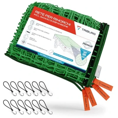 Immagine di TRIBURG rete per rimorchio, 3,5 x 5 cm, con 12 ganci di espansione, marcature angolari e rinforzo sul bordo, tenditori in gomma [elastico gancio]
