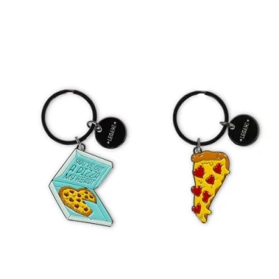Immagine di Legami Set di 2 Portachiavi in Metallo Smaltato, What a Key Ring!, Motivo Pizza, Regalo Per Coppia, Charm Borsa, Anello Spirale Resistente, Dimensioni 4 x 8,5 0,2 cm