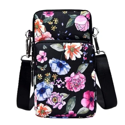 Immagine di 1 portafoglio multifunzione per cellulare con tracolla, borsa a tracolla in nylon stampato, cellulare, portamonete scomparto carte di credito, adatto il trasporto