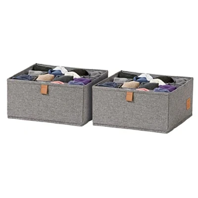 Immagine di LOVE IT STORE Organizer Cassetti in Lino con 16 Scomparti, Pieghevole per Armadio Set di 2, Grigio Screziato 30x30x15cm