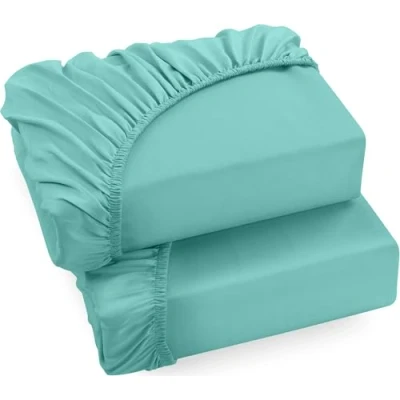 Immagine di Utopia Bedding Set di 2 Lenzuolo con Angoli Piazza e Mezza Francese 140x200cm Blu Spa Microfibra Spazzolata Sotto Elasticizzato