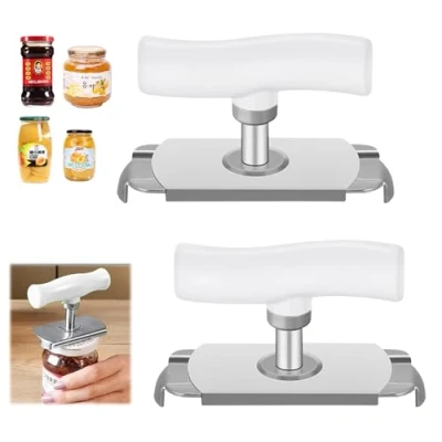 Immagine di 2 Pezzi Apribottiglie Regolabile,Acciaio Inossidabile Apri Barattoli,Strumento Barattolo Versatile,Apribottiglie Per Anziani,Apriscatole a Mano,Per Anziani,Artrite,Ecc. Bianco