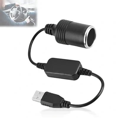 Immagine di convertitore da USB a maschio 12 V per presa accendisigari auto, di alimentazione GPS Dashcam