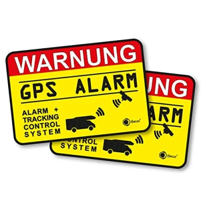 Immagine di Set di 2 adesivi con avviso Allarme Sistema GPS Hin _ 005  6 x 4 cm adesivo per esterni iSecur ideale auto