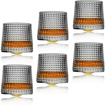 Immagine di Sthrucrack Set di 2 bicchieri da whisky rotabili a decompressione, stile antico, per rum scozzese Bourbon (confezione 6 scacchi, 180 ml), AG1306