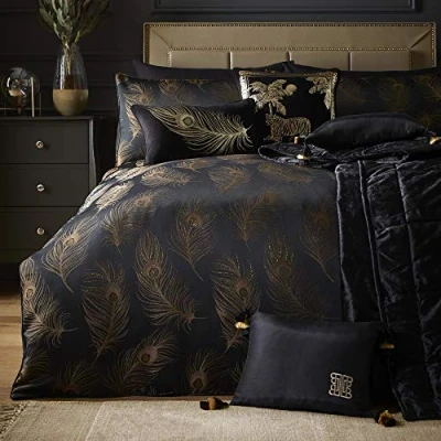 Immagine di Laurence Llewelyn Bowen Set copripiumino in tessuto jacquard, per letto king size, colore: nero e oro