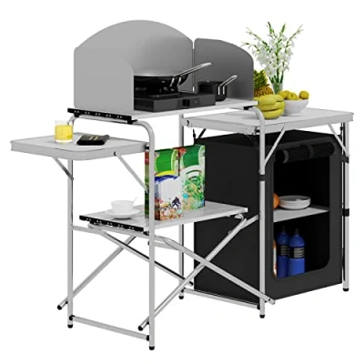 Immagine di WOLTU Credenze da Campeggio Cucina Campeggio, Tavolo Armadio in Alluminio Pieghevole Giardino e MDF con Sacca di Trasporto CPT8140wsz