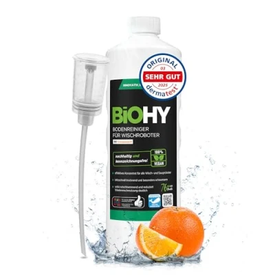 Immagine di BiOHY Detergente per pavimenti robot aspirapolvere con profumo di arancia (Bottiglia da 1l) + Distributore concentrato tutti i senza schiuma e