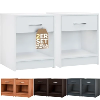 Immagine di CASARIA® Comodino Bianco Set da 2 con Cassetto 50 cm Altezza Comfort Camera Letto Legno 50x40x35 Comodini