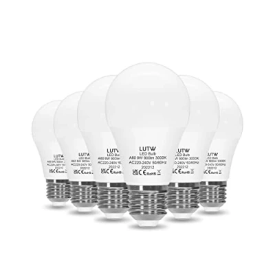 Immagine di LUTW Lampadine LED E27 Luce Calda, 9W Equivalenti a 60W, Lampadina Bianca Calda 3000K, 900 Lumen A60 Risparmio Energetico Super Luminosa, Non Dimmerabile, Pacco da 6