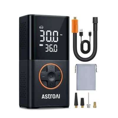 Immagine di AstroAI Compressore Aria Portatile L7, Mini Auto, Pompa d&#039;Aria per Bicicletta, Gonfiatore Ruote Auto con Luce LED e Batteria Ricaricabile da 4000 mAh, Motociclette, Palloni
