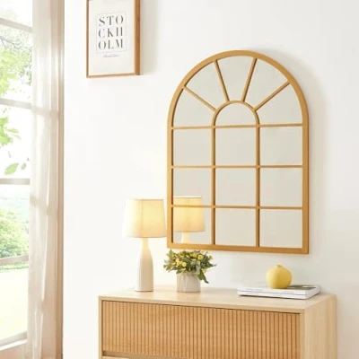 Immagine di [en.casa] Specchio da Parete Forma Arcuata (AxL) 80 x 60 cm Diviso Cornice in MDF Color Oro