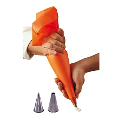 Immagine di De Buyer Pasticceria Set sac a Poche Poliuretano + 2 beccucci Acciaio 4347.03, Inossidabile, Arancione, Lunghezza cm 35