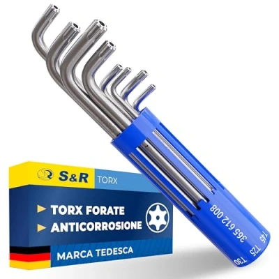 Immagine di S&amp;R Chiavi a Brugola Torx. Set 8 Chiavini francesi Allen Torx Stella Forate TX10 TX50. Brugole per Bici Auto Moto Elettrodomestici
