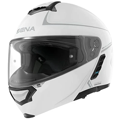 Immagine di Sena Impulse casco modulare Con tecnologia Bluetooth e Sound by Harman Kardon. doppia visiera Mesh Intercom / MP3 Comandi vocali (Bianco, S)