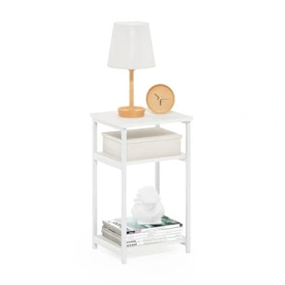 Immagine di Furinno Just Tavolino Industriale Struttura in Metallo e Ripiani portaoggetti, Legno ingegnerizzato, Bianco/Bianco, 3 Livelli, 1 Confezione