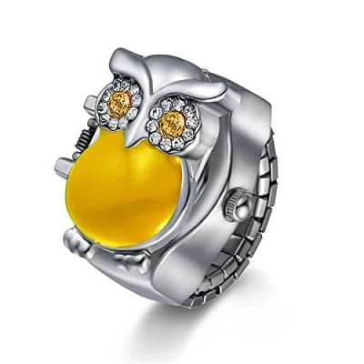 Immagine di JewelryWe Orologio da dito uomo e donna con elastico rotondo al quarzo, Anello Stile Gufo, Colore Scelta