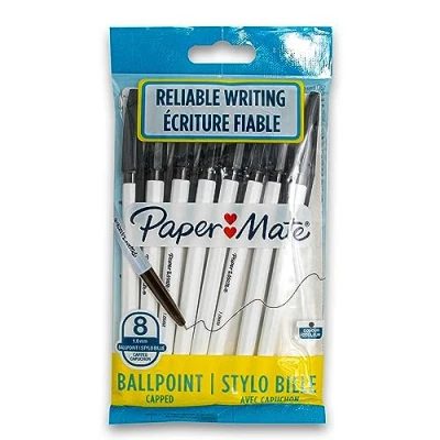 Immagine di Paper Mate 045 Penna a sfera con cappuccio da 1 mm, confezione 8, colore: Nero