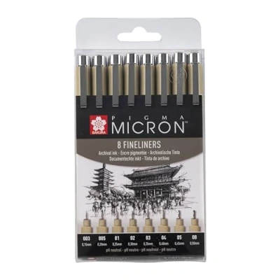 Immagine di SAKURA : Pigma Penna Micron, a portafoglio, set da 8, colore: Nero
