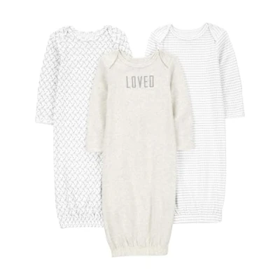 Immagine di Simple Joys by Carter&#039;s 3 Pack Neutral Cotton Sleeper Gown Infant And Toddler Nightgowns, Grigio/Bianco, 0 Mesi (Pacco da 3) Bimba